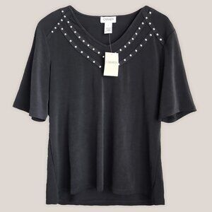 NWT Carmen Marc Valvo Black w/ Silver Studs Top with Flowly Sleeves